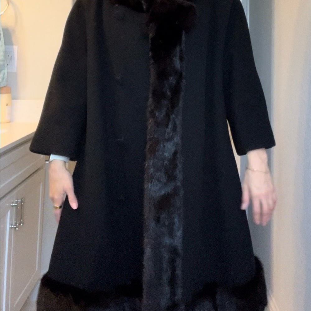 Elegant Black Fur-Trimmed Coat